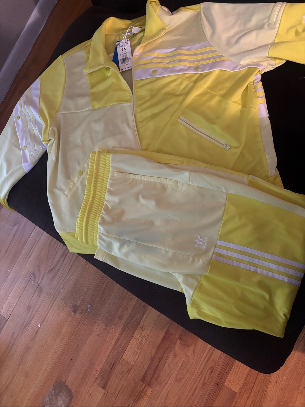 adidas Yellow and White Two-Piece Tracksuit Set